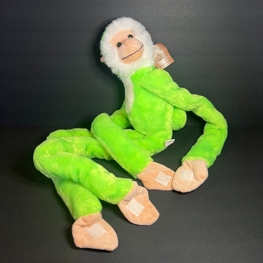 NWT Shalom Toy Co Neon Green Plush Stuffed Animal Wrap Around Hanging Monkey 32"